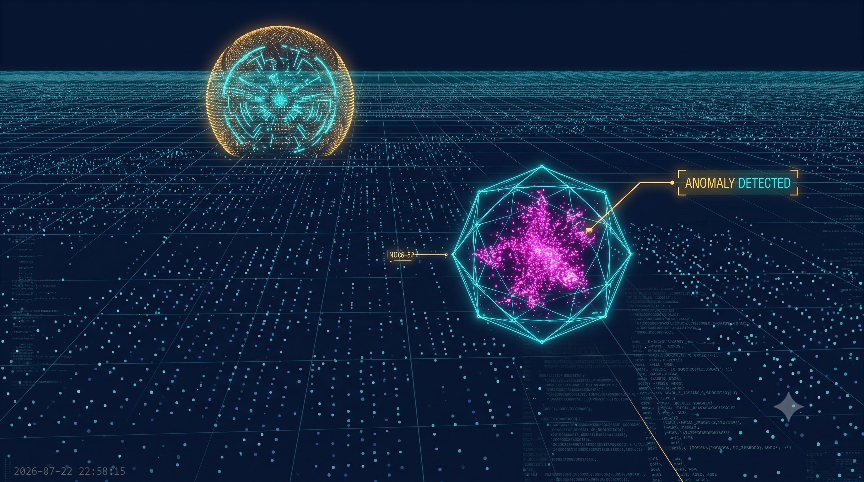 Illustrative concept graphic of anomaly detection in a data network